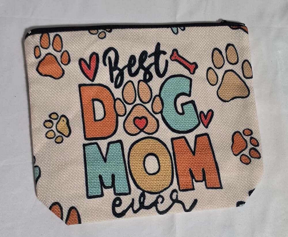 Best Dog Mom Ever Linen Canvas Zippered Cosmetic Accessory Pouch NEW